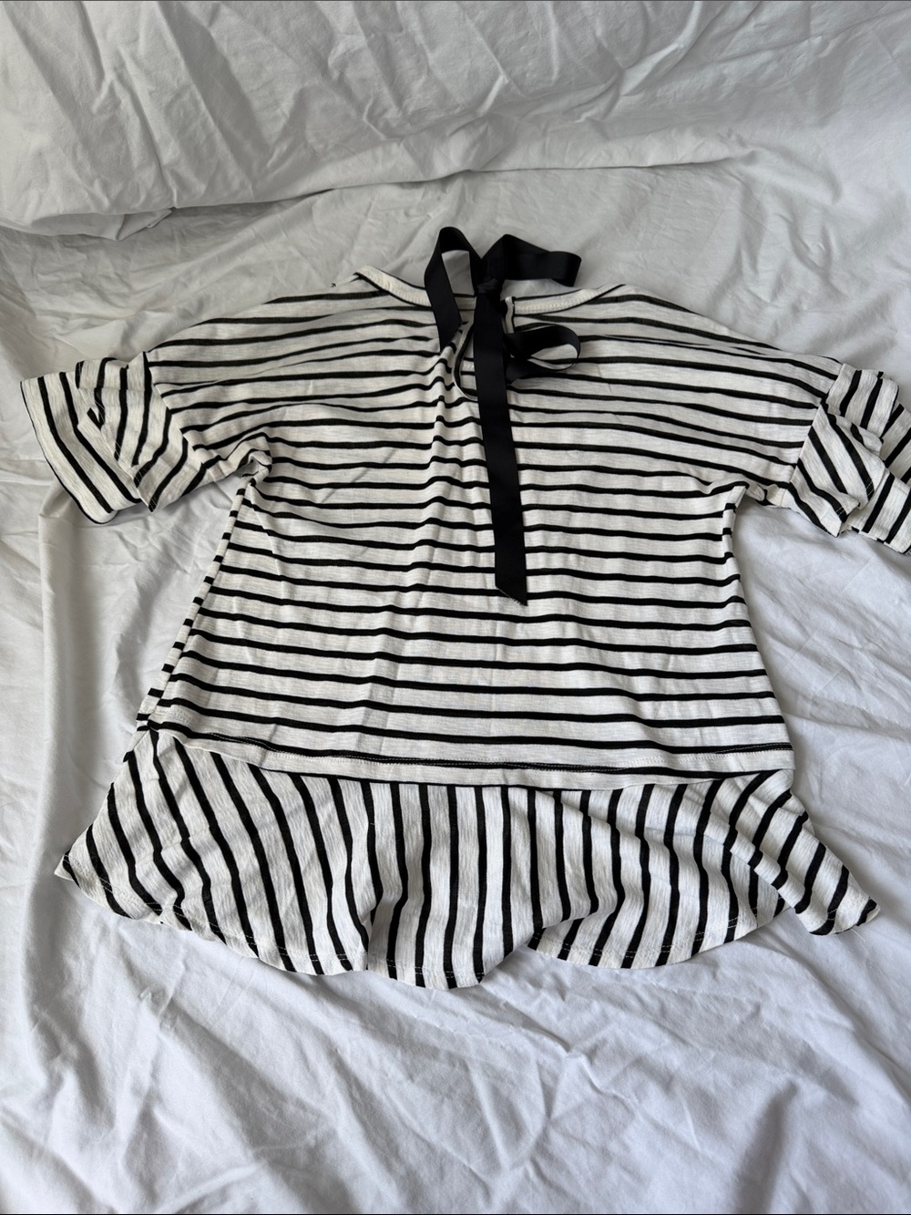 Altar'd State Black & White Striped Tie-Neck Short Sleeve Top